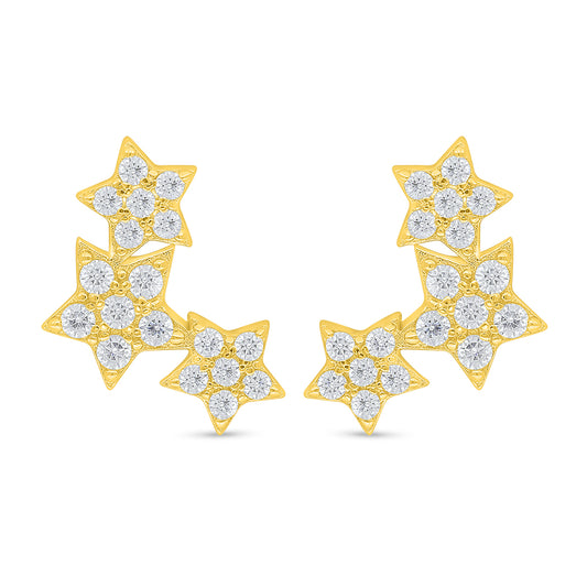 Sterling Silver 925 Earring Golden Plated Embedded With  White Zircon