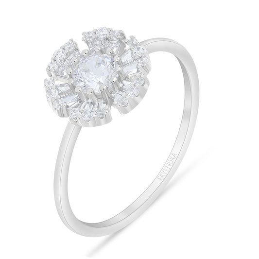 Sterling Silver 925 Ring Rhodium Plated Embedded With White Zircon