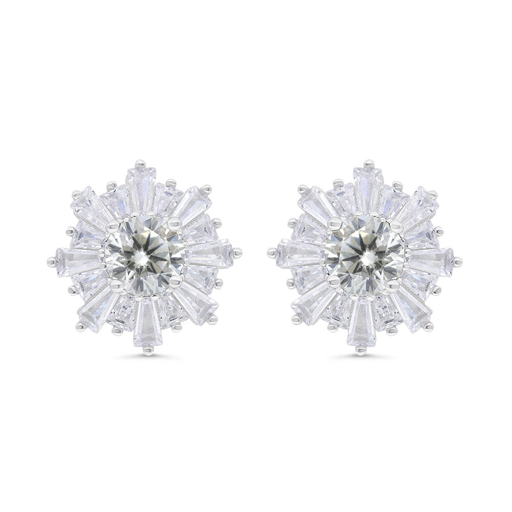 Sterling Silver 925 Earring Rhodium Plated Embedded With Yellow Zircon And White Zircon
