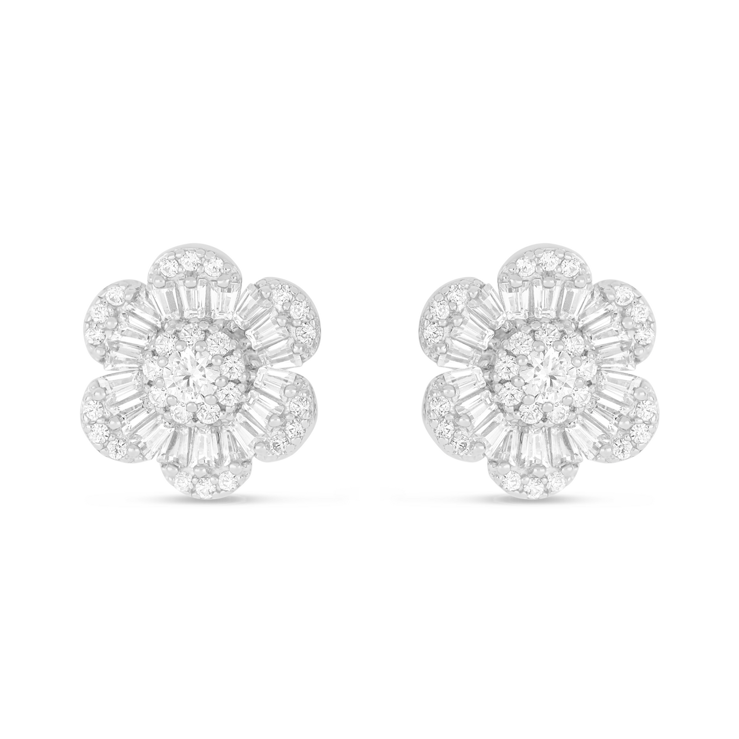 Sterling Silver 925 Earring Rhodium Plated Embedded With White Zircon