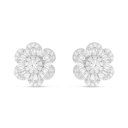 Sterling Silver 925 Earring Rhodium Plated Embedded With White Zircon