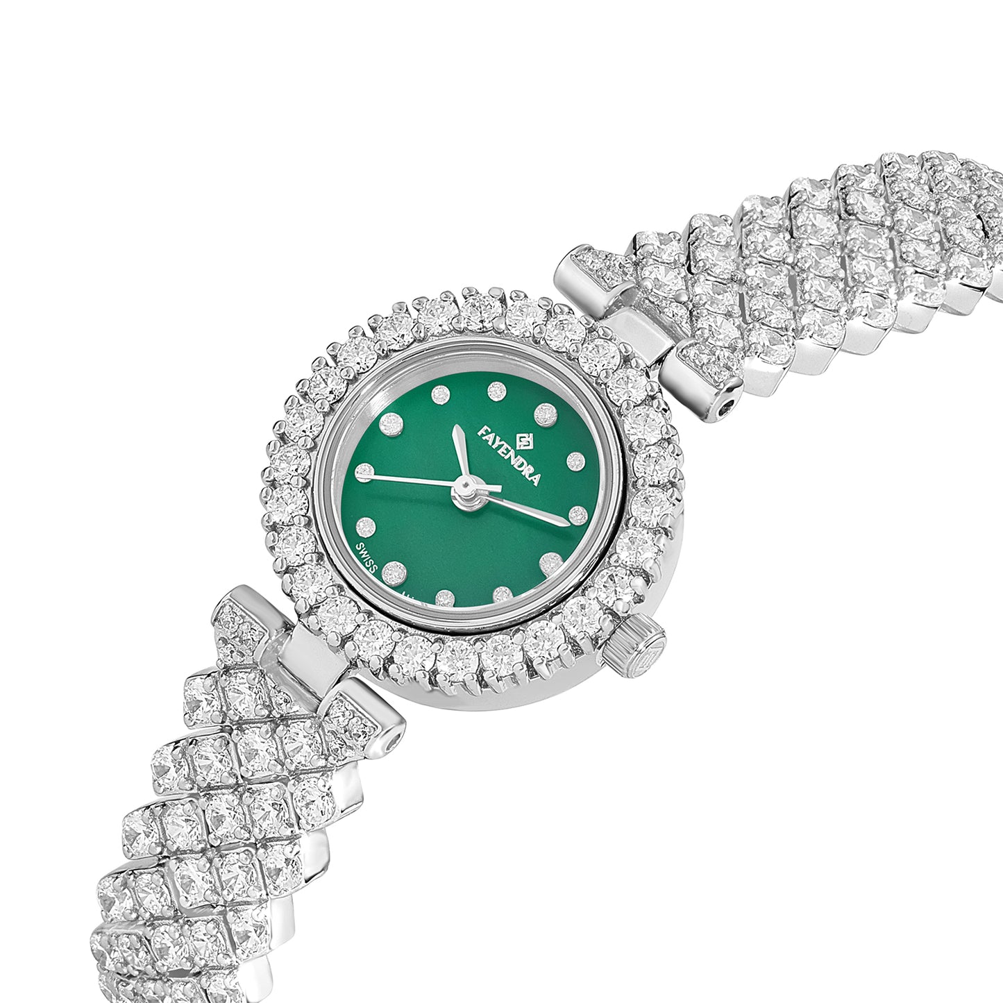Stainless Steel 316L Watch Silver Color Embedded With White Zircon - GREEN MOP DIAL