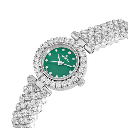 Stainless Steel 316L Watch Silver Color Embedded With White Zircon - GREEN MOP DIAL