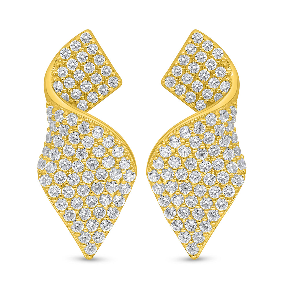 اقراط من الفضة الخالصة عيار 925 مطلي ذهبي مرصع فص ابيض