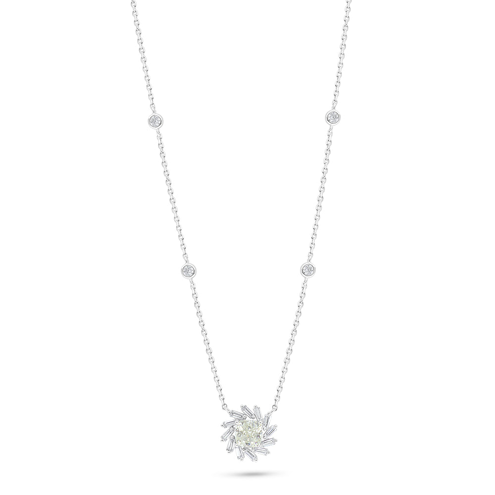 Sterling Silver 925 Necklace Rhodium Plated Embedded With Diamond Zircon And White Zircon