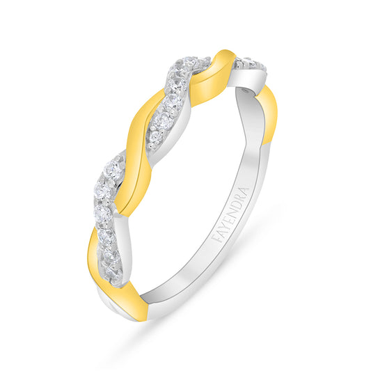 Sterling Silver 925 Ring Rhodium And Golden Plated Embedded With White Zircon
