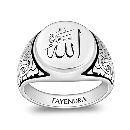 Sterling Silver 925 Islamic Ring Rhodium And Black Plated For Men