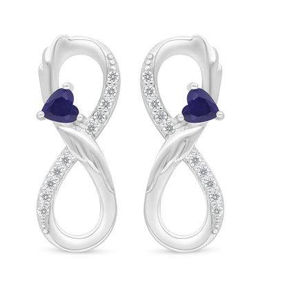 Sterling Silver 925 Earring Rhodium Plated Embedded With Sapphire Corundum And White Zircon
