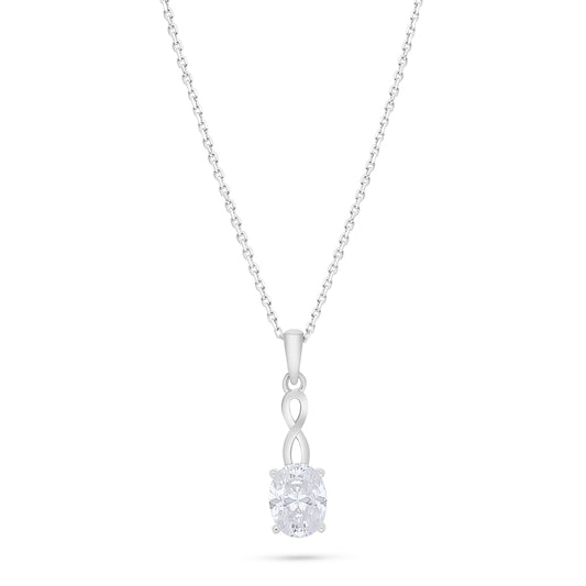 Sterling Silver 925 Necklace Rhodium Plated Embedded With White Zircon