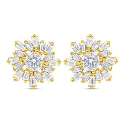 Sterling Silver 925 Earring Golden Plated Embedded With White Zircon