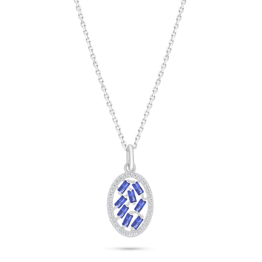 Sterling Silver 925 Necklace Rhodium Plated Embedded With Sapphire Corundum And White Zircon
