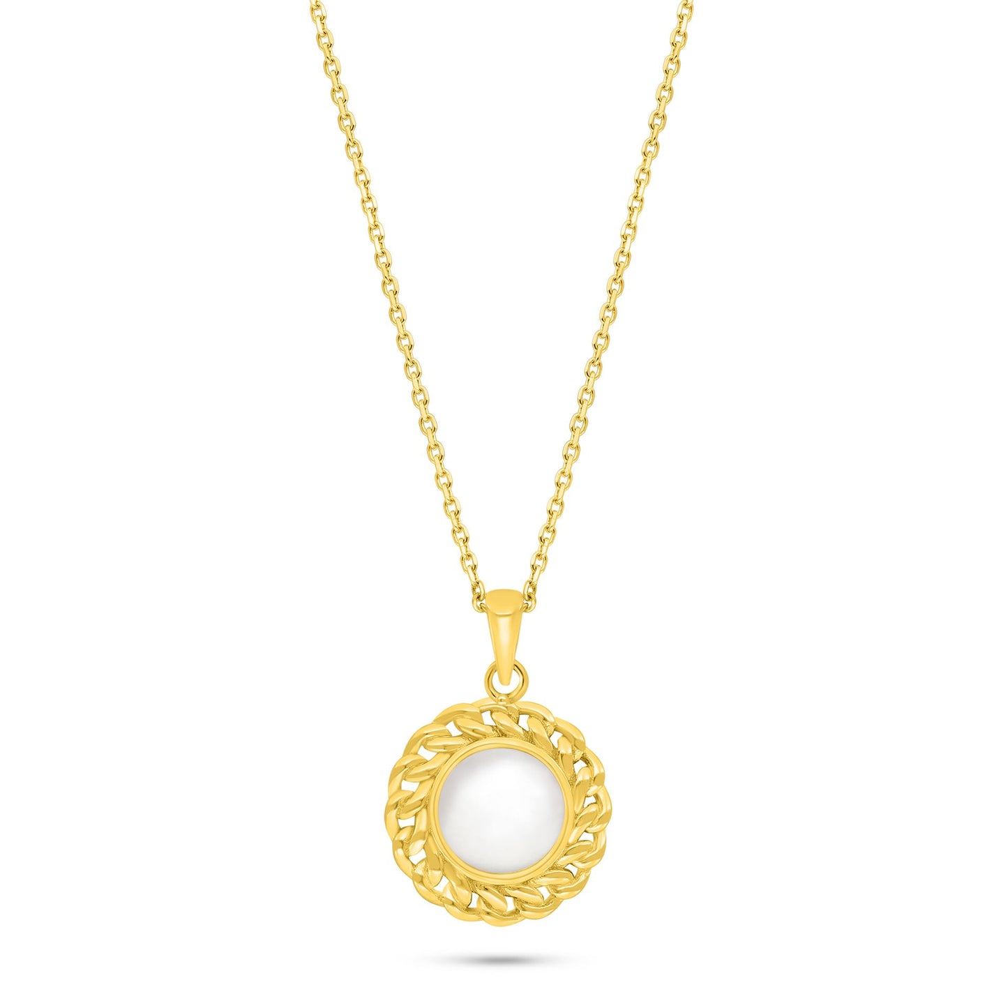 Sterling Silver 925 Necklace Golden Plated Embedded With Natural White Pearl