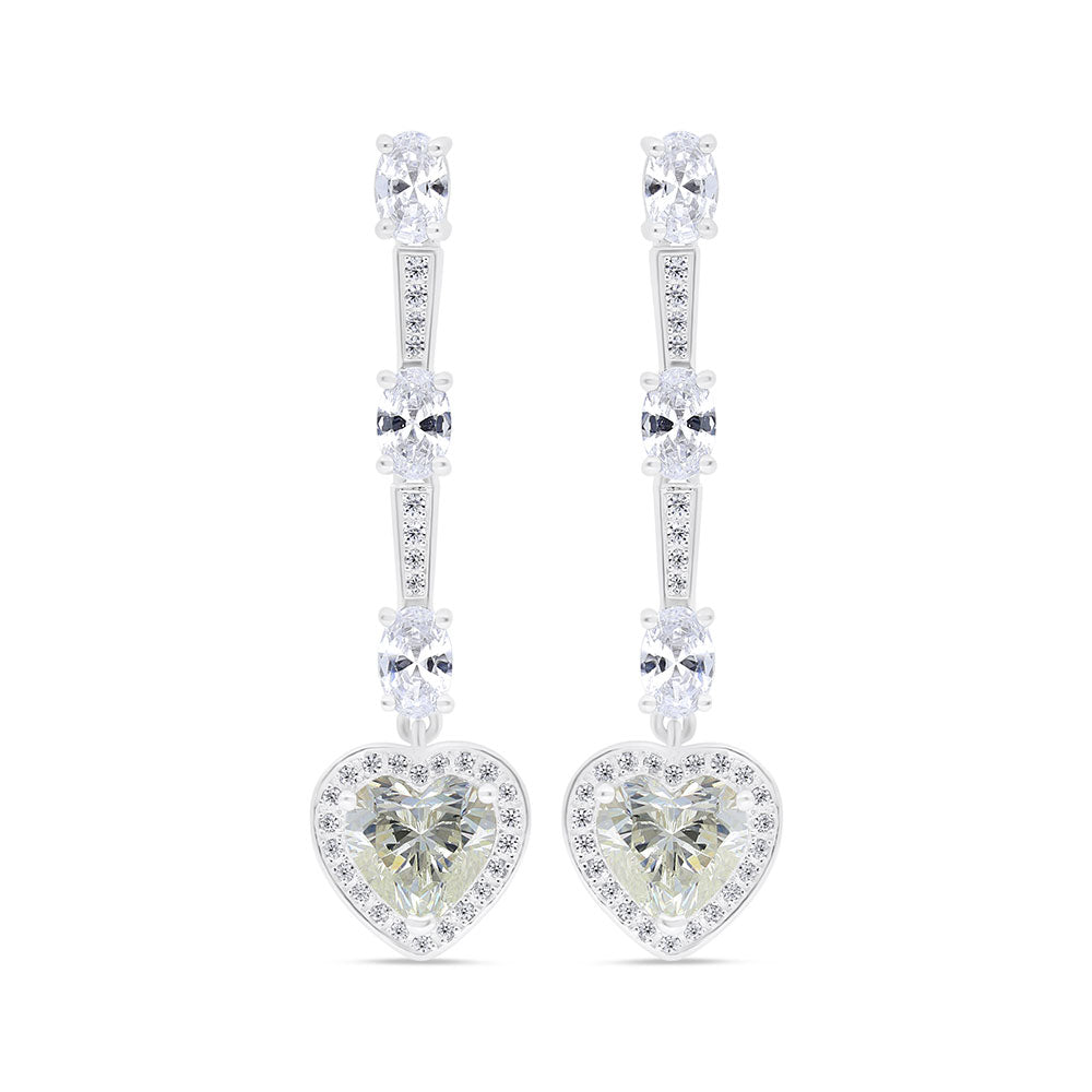 Sterling Silver 925 Earring Rhodium Plated Embedded With Diamond Zircon And White Zircon
