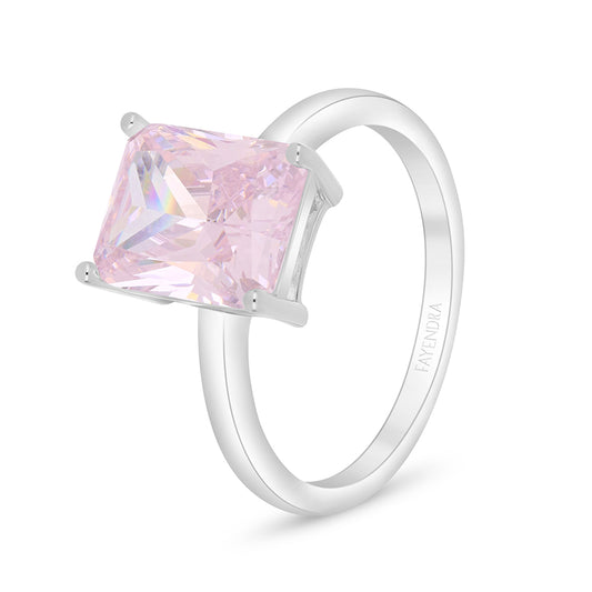 Sterling Silver 925 Ring Rhodium Plated Embedded With Pink Zircon