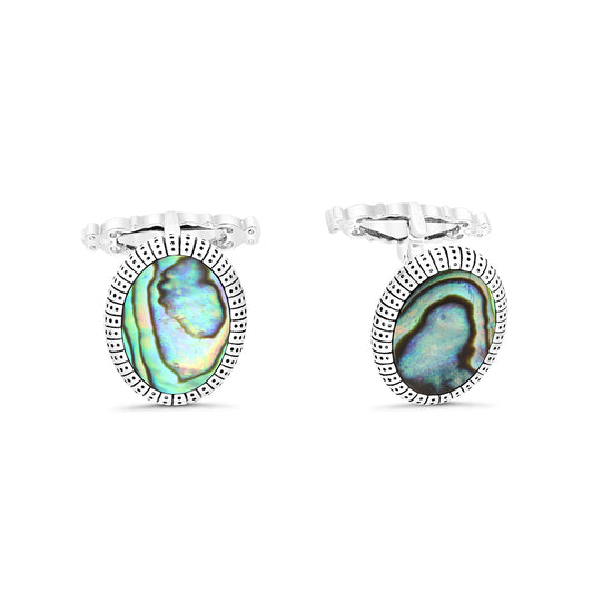 Sterling Silver 925 Cufflink Rhodium And Black Plated Embedded With Blue Shell