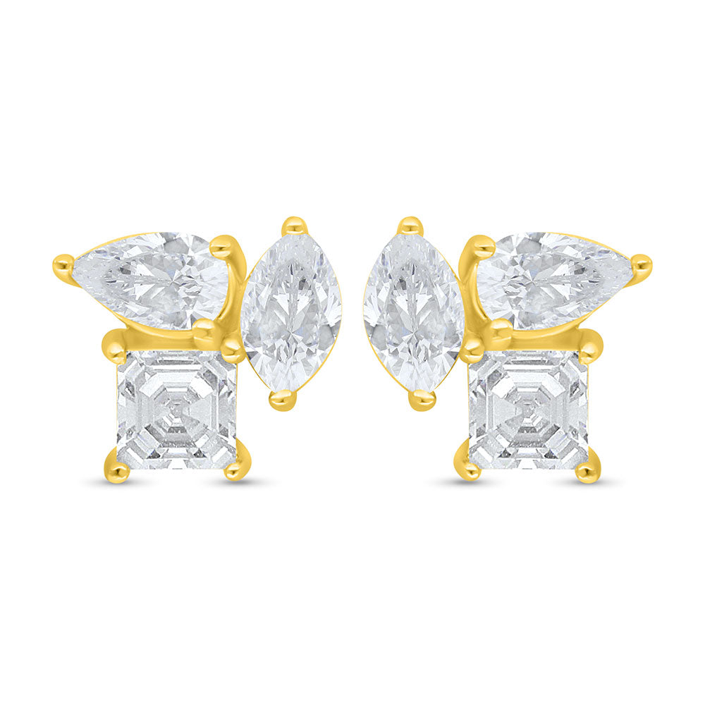 Sterling Silver 925 Earring Golden Plated Embedded With White Zircon