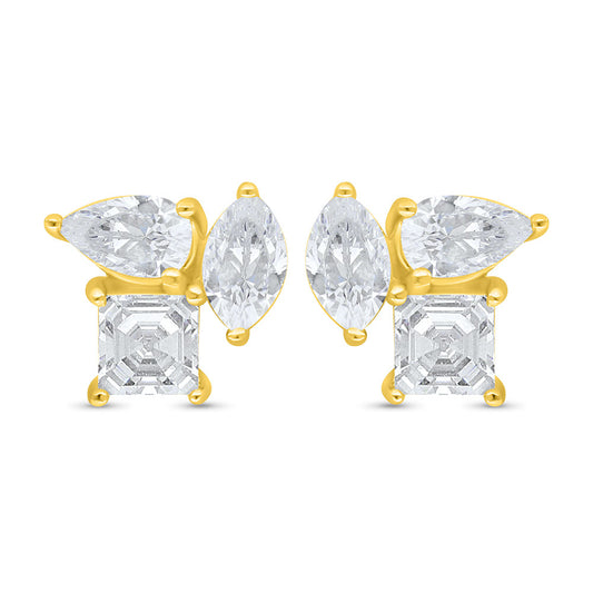 Sterling Silver 925 Earring Golden Plated Embedded With White Zircon