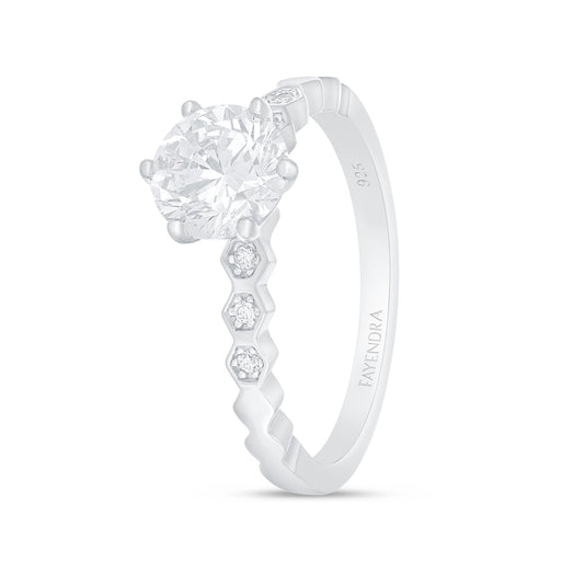 Sterling Silver 925 Ring Rhodium Plated Embedded With White Zircon