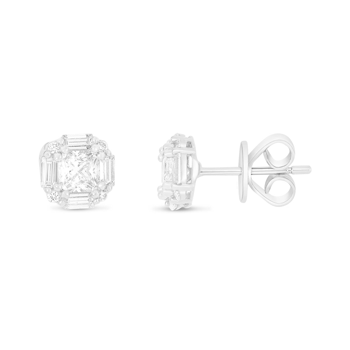 Sterling Silver 925 Earring Rhodium Plated Embedded With White Zircon