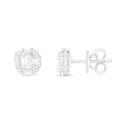 Sterling Silver 925 Earring Rhodium Plated Embedded With White Zircon
