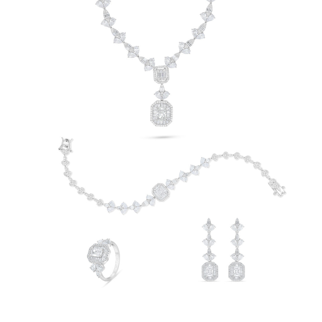 Sterling Silver 925 Set Rhodium Plated Embedded With White Zircon
