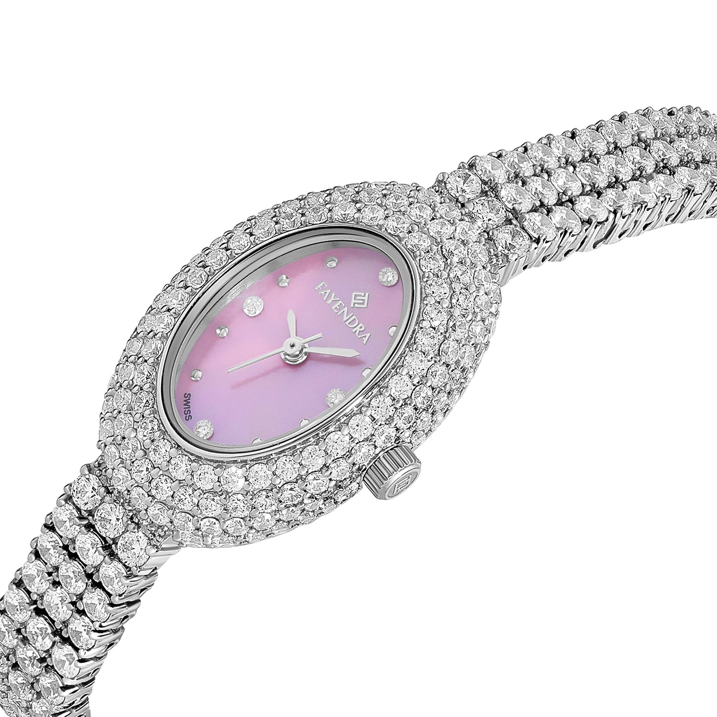 Stainless Steel 316L Watch Silver Color Embedded With White Zircon - PINK MOP DIAL