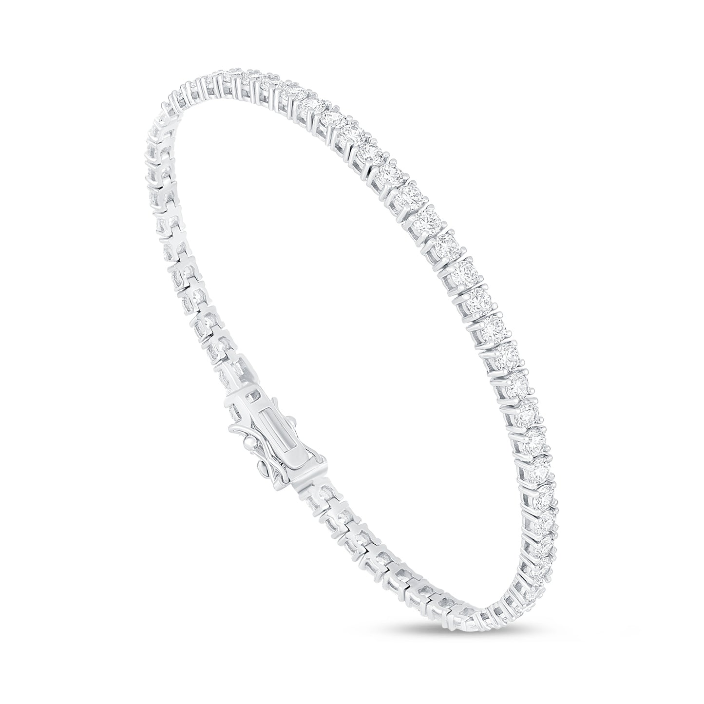 Sterling Silver 925 Bracelet Rhodium Plated Embedded With White Zircon