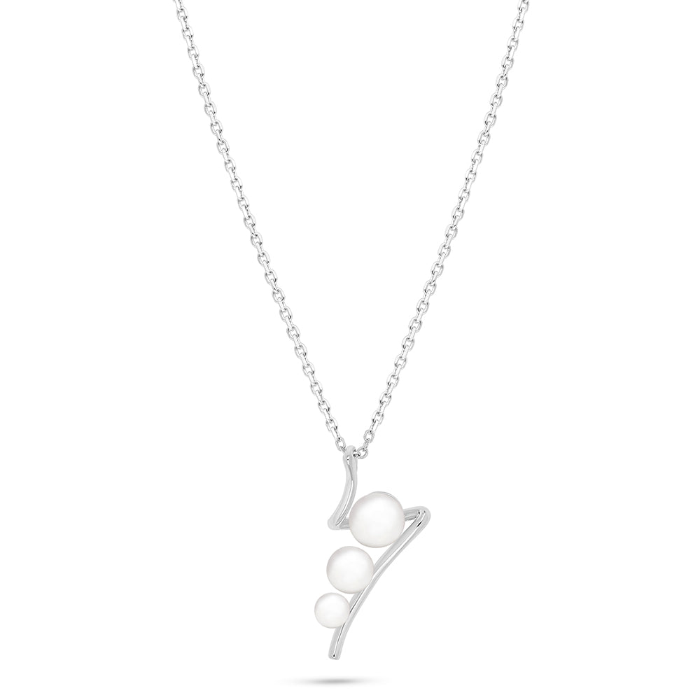Sterling Silver 925 Necklace Rhodium Plated Embedded With Natural White Pearl And White Zircon
