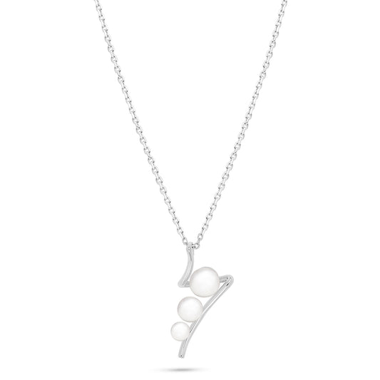 Sterling Silver 925 Necklace Rhodium Plated Embedded With Natural White Pearl And White Zircon