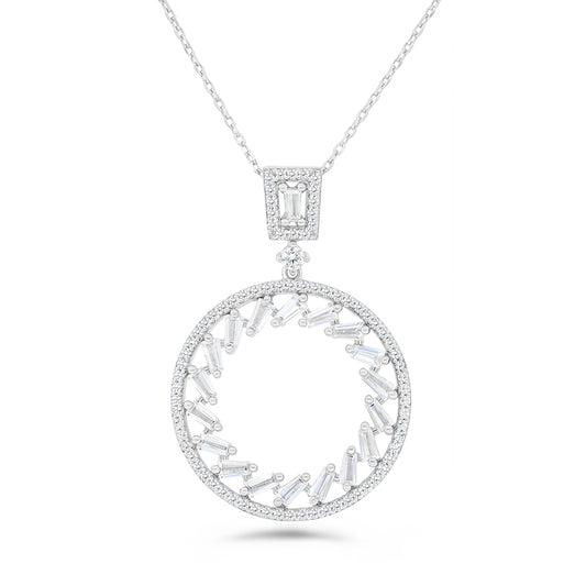 Sterling Silver 925 Necklace Rhodium Plated Embedded With White CZ