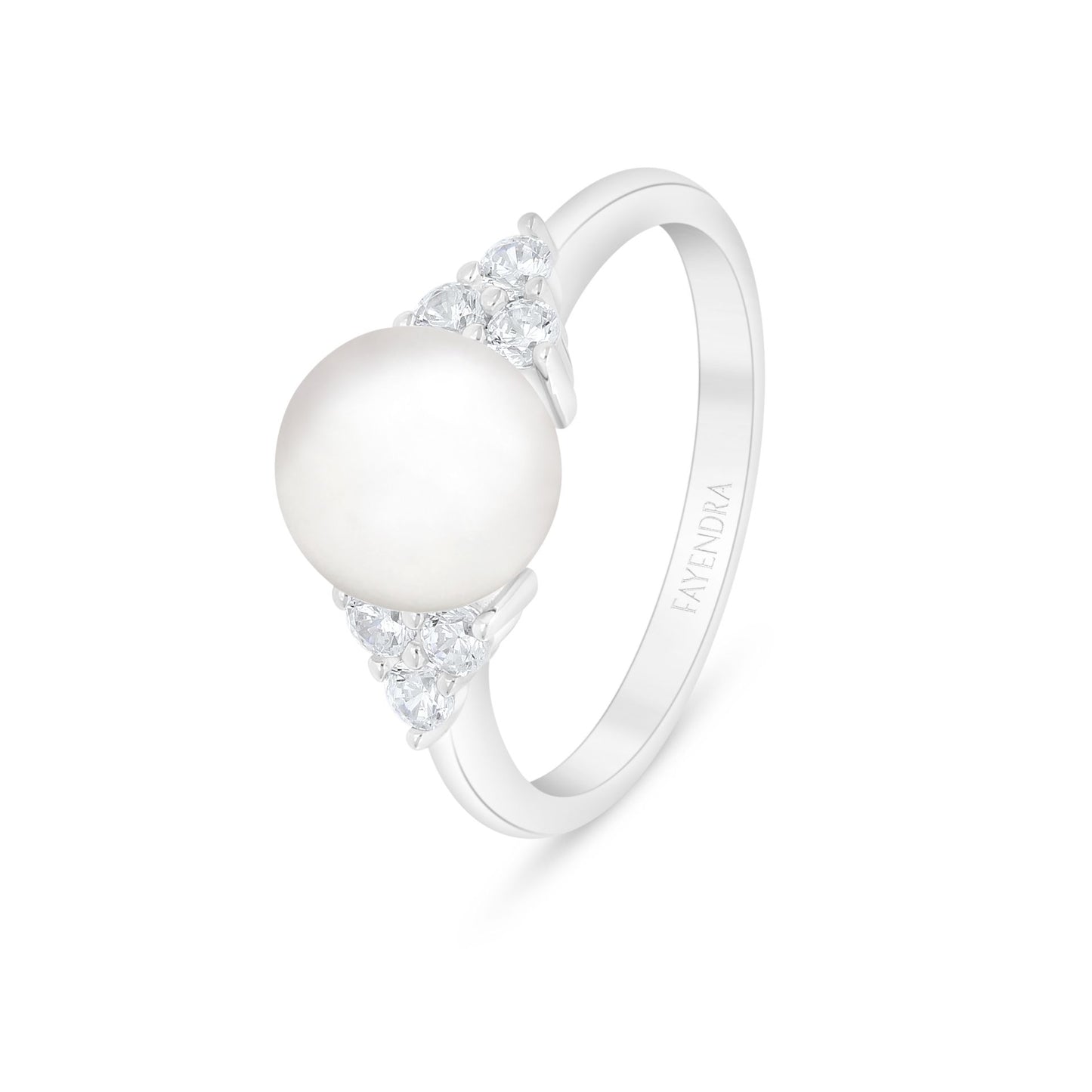 Sterling Silver 925 Ring Rhodium Plated Embedded With Natural White Pearl And White Zircon
