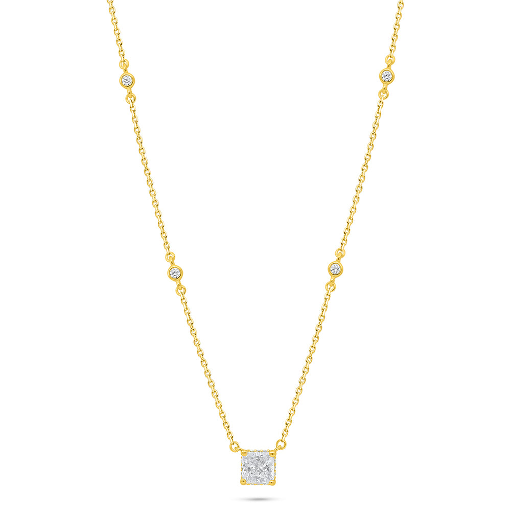 Sterling Silver 925 Necklace Golden Plated Embedded With White Zircon