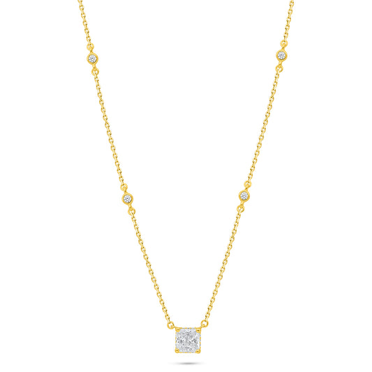 Sterling Silver 925 Necklace Golden Plated Embedded With White Zircon