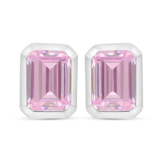Sterling Silver 925 Earring Rhodium Plated Embedded With pink Zircon