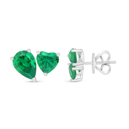 Sterling Silver 925 Earring Rhodium Plated Embedded With Emerald Zircon And White Zircon