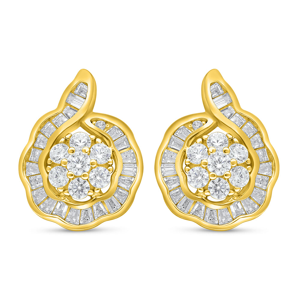 Sterling Silver 925 Earring Golden Plated Embedded With White Zircon