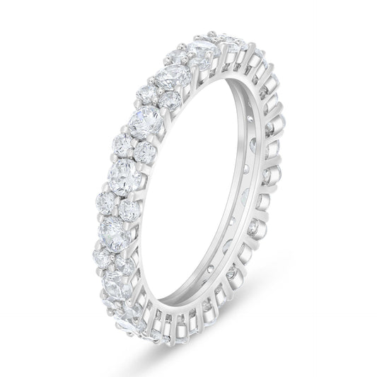 Sterling Silver 925 Ring Rhodium Plated Embedded With White Zircon