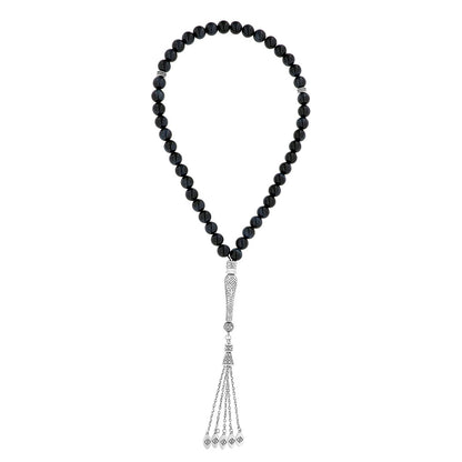 Rosary 45 Sterling Silver 925 Set Oxidized Embedded With BlueTiger Eye Bead 08 ML LOGO