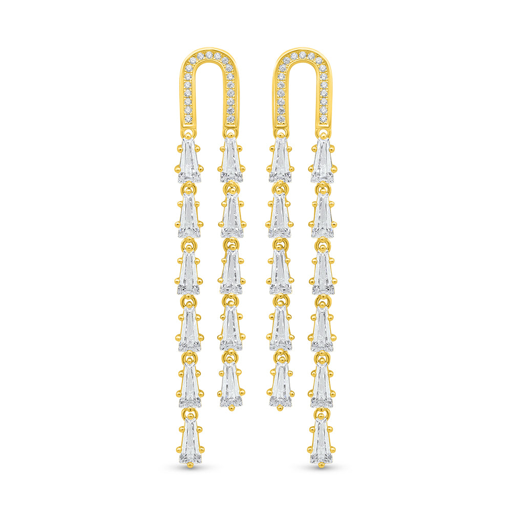 Sterling Silver 925 Earring Golden Plated Embedded With White Zircon