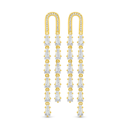 Sterling Silver 925 Earring Golden Plated Embedded With White Zircon