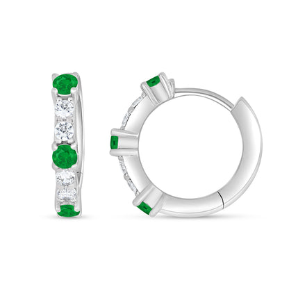 Sterling Silver 925 Earring Rhodium Plated Embedded With Emerald Zircon And White Zircon