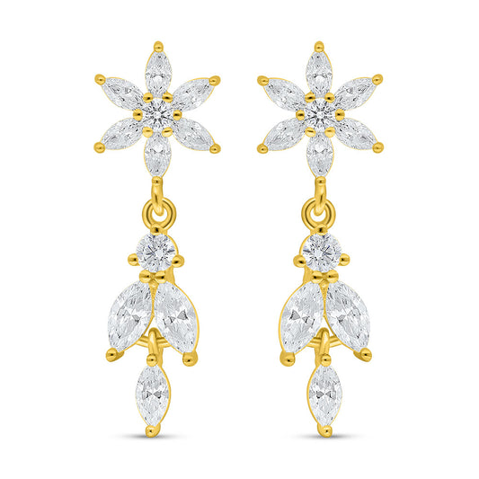 Sterling Silver 925 Earring Golden Plated Embedded With White Zircon