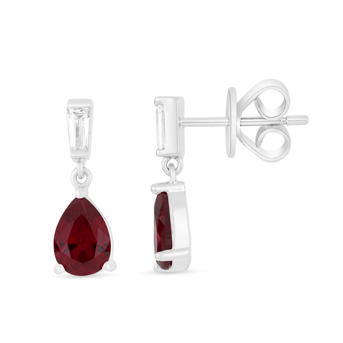 Sterling Silver 925 Earring Rhodium Plated Embedded With Ruby Corundum And White Zircon