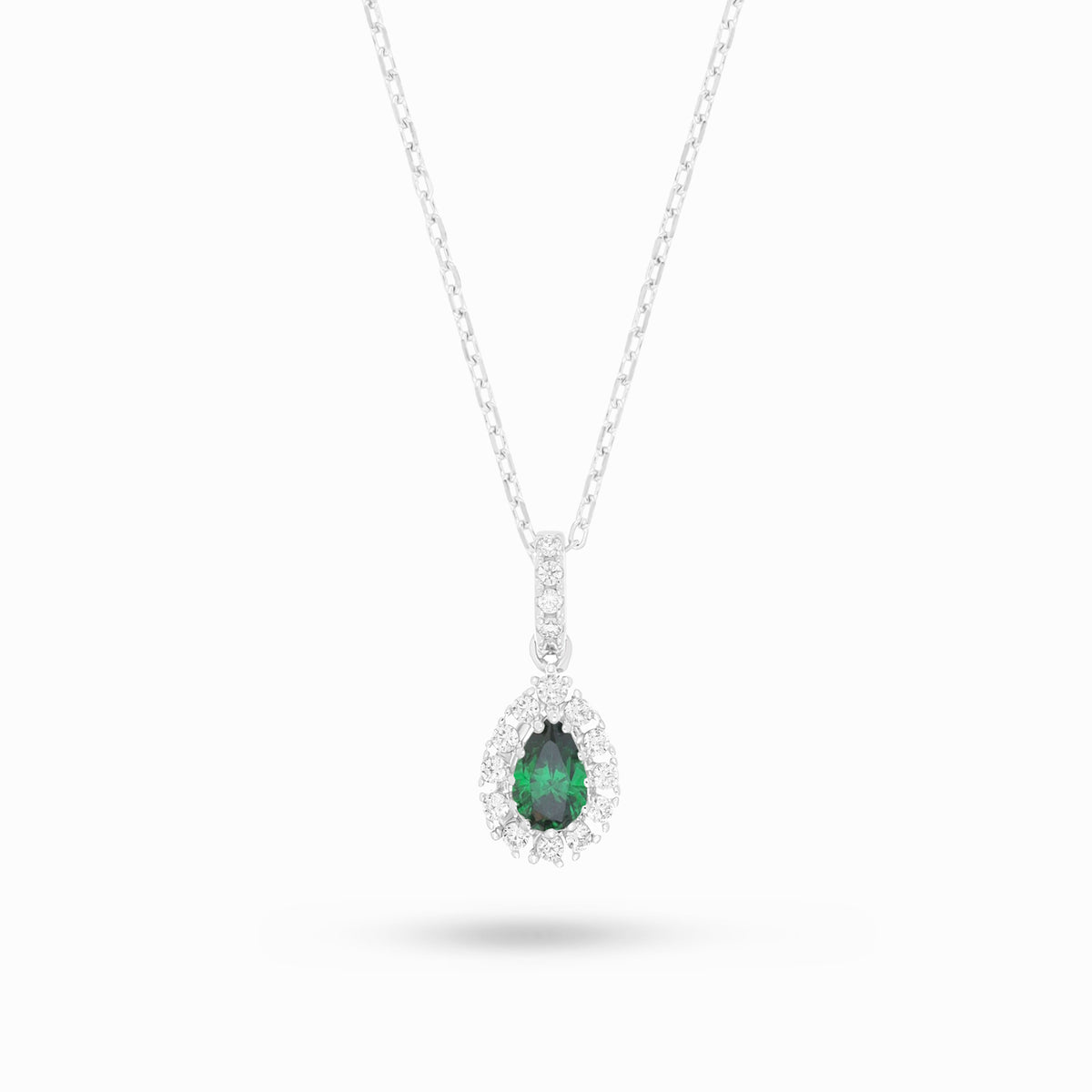 Sterling Silver 925 Necklace Rhodium Plated Embedded With Emerald Zircon And White Zircon