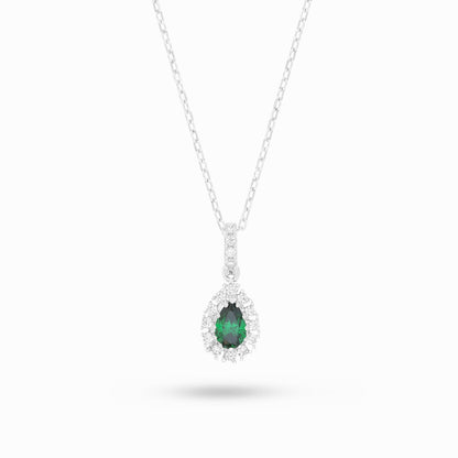 Sterling Silver 925 Necklace Rhodium Plated Embedded With Emerald Zircon And White Zircon