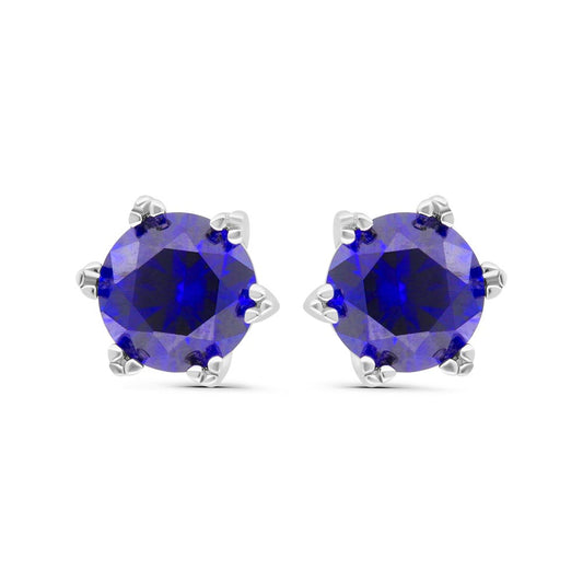 Sterling Silver 925 Earring Rhodium Plated Embedded With Sapphire Corundum