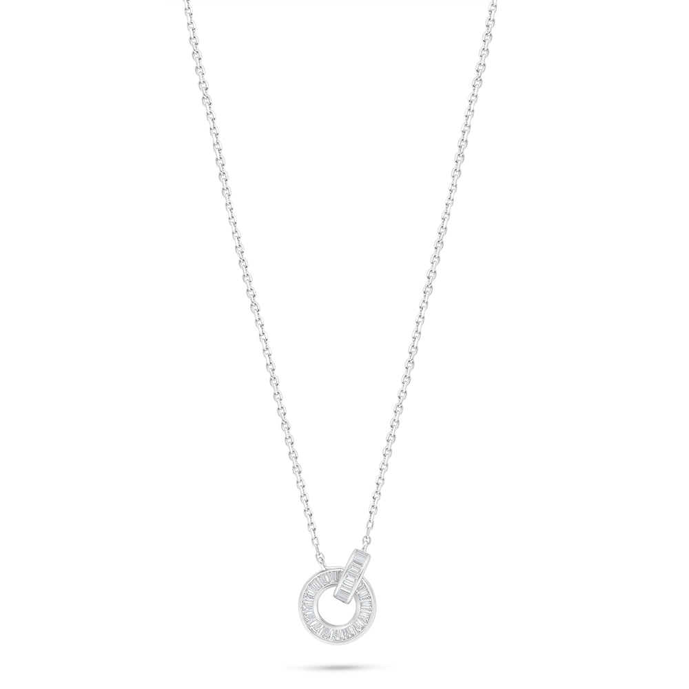Sterling Silver 925 Necklace Rhodium Plated Embedded With White Zircon