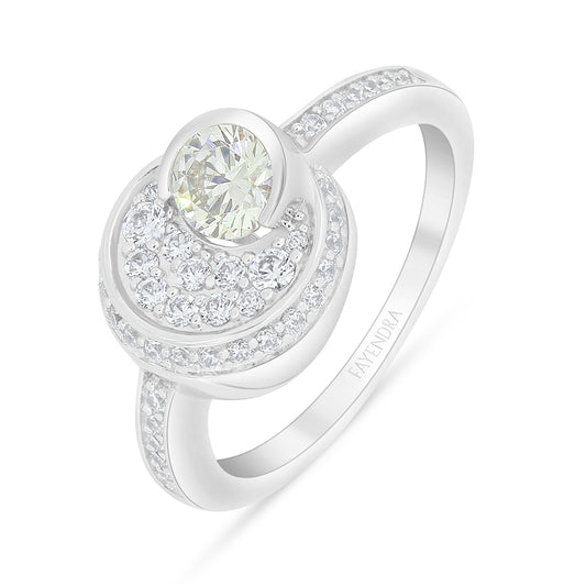 Sterling Silver 925 Ring Rhodium Plated Embedded With White Zircon