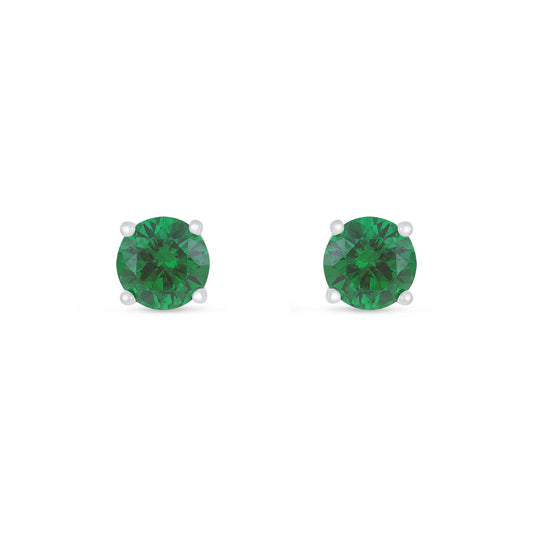 Sterling Silver 925 Earring Rhodium Plated Embedded With Emerald Zircon And White Zircon