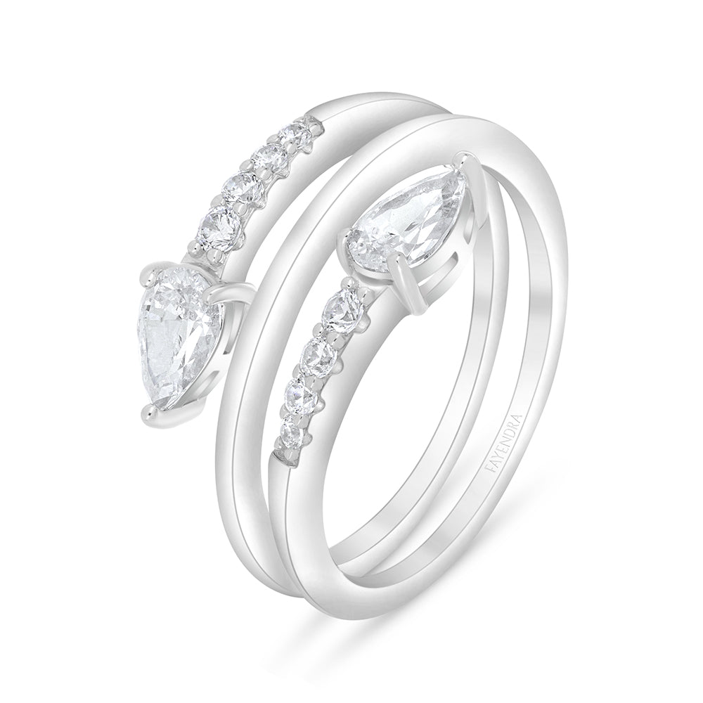 Sterling Silver 925 Ring Rhodium Plated Embedded With White Zircon